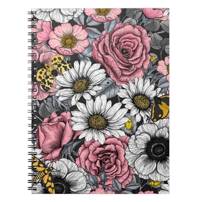 Motten auf der Blume mischen in Rosa und Grau Notizblock (Vorderseite)
