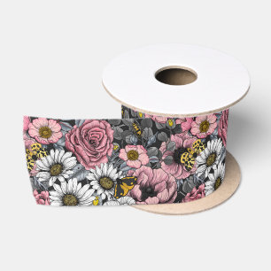 Motten auf der Blume mischen in Rosa und Grau Satinband