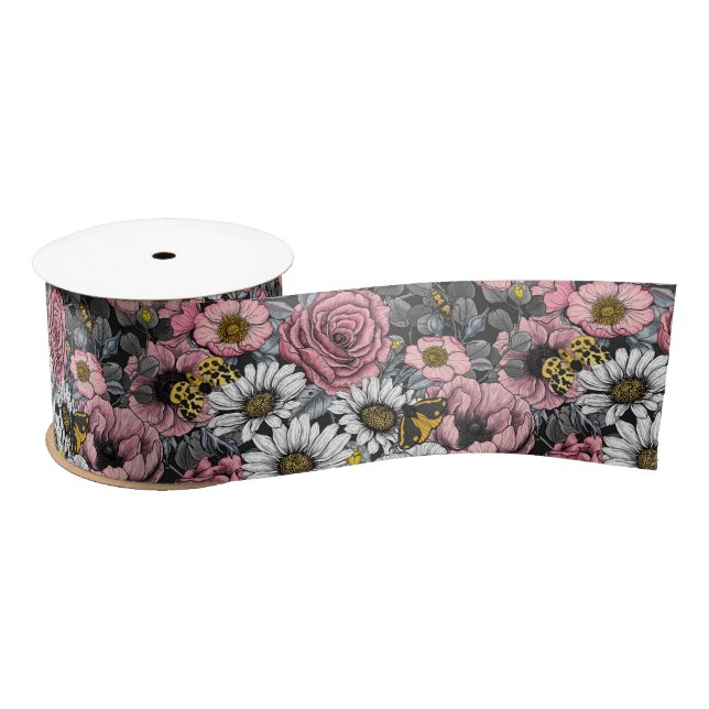 Motten auf der Blume mischen in Rosa und Grau Satinband (Spule)
