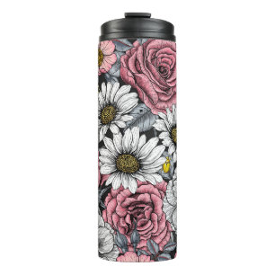 Motten auf der Blume mischen in Rosa und Grau Thermosbecher