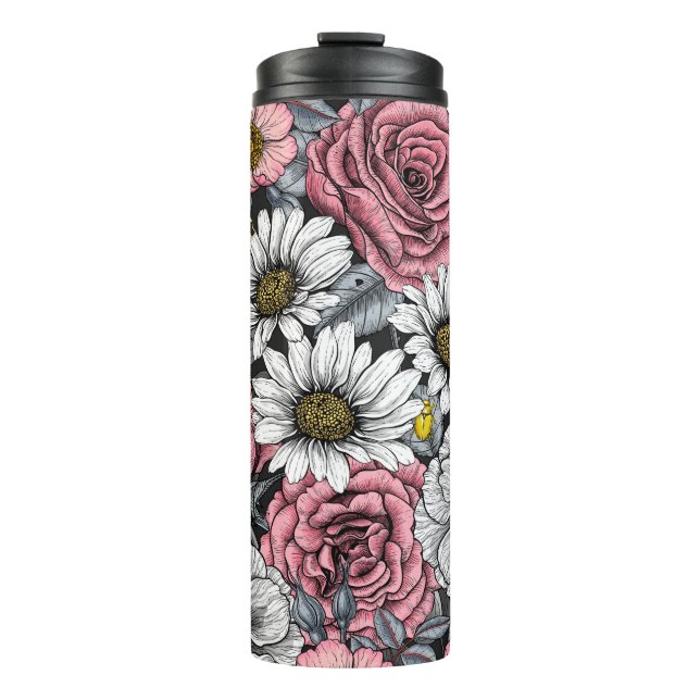 Motten auf der Blume mischen in Rosa und Grau Thermosbecher (Vorderseite)