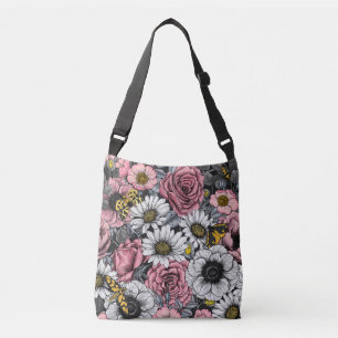 Motten auf der Blume mischen in Rosa und Grau Tragetaschen Mit Langen Trägern