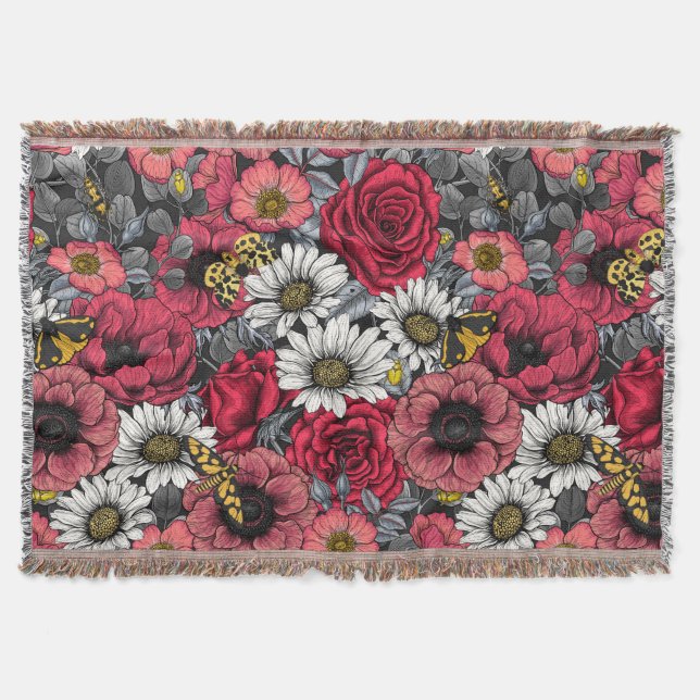 Motten auf der Blume mischen in Rot und Grau Decke (Vorderseite)