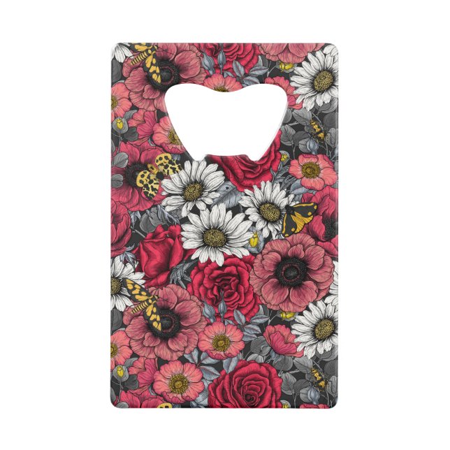 Motten auf der Blume mischen in Rot und Grau Geldbeutel Flaschenöffner (Vorderseite)