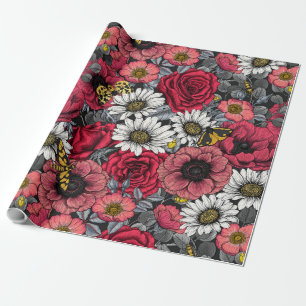 Motten auf der Blume mischen in Rot und Grau Geschenkpapier