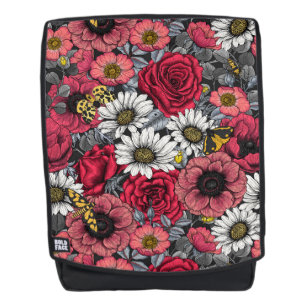 Motten auf der Blume mischen in Rot und Grau Rucksack
