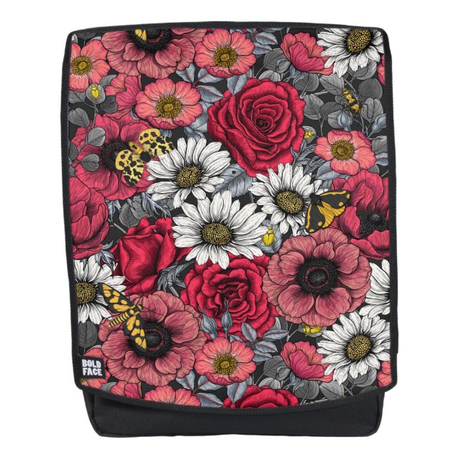 Motten auf der Blume mischen in Rot und Grau Rucksack (Vorderseite)