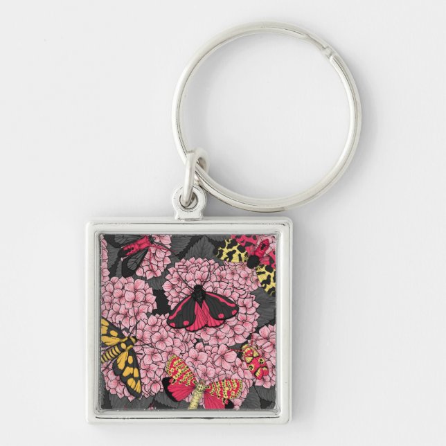 Motten auf rosa Hydrangea Schlüsselanhänger (Vorne)