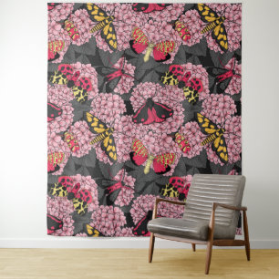 Motten auf rosa Hydrangea Wandteppich