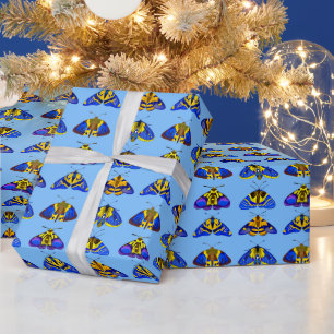 Motten in blau, goldgelb und braun geschenkpapier
