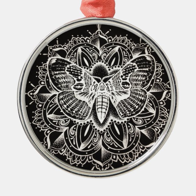 Motten-Mandala Silbernes Ornament (Vorne)