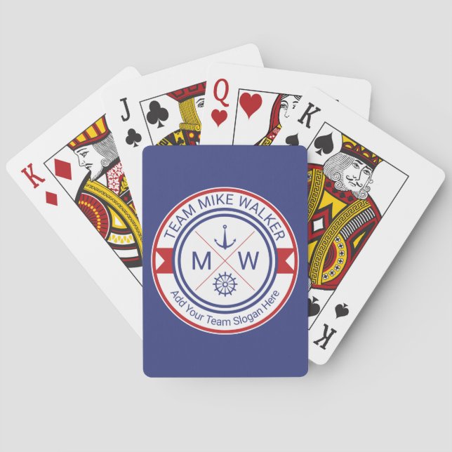 Motto für Mongram Nautical Logo Anker Wheel Helm Spielkarten (Rückseite)