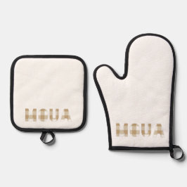 Moua Hmong Nachname Beige Kariert Ofenhandschuh & Topflappen-Set