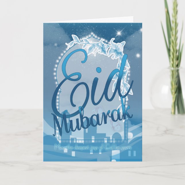 Moubarak Aïd, Carte de voeux Aïd, Carte bleue Aïd (Devant)