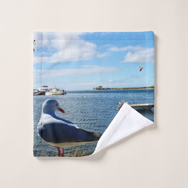 Mouette Et Bateaux Sur L'Océan, Toile De Lave (Gant de toilette)