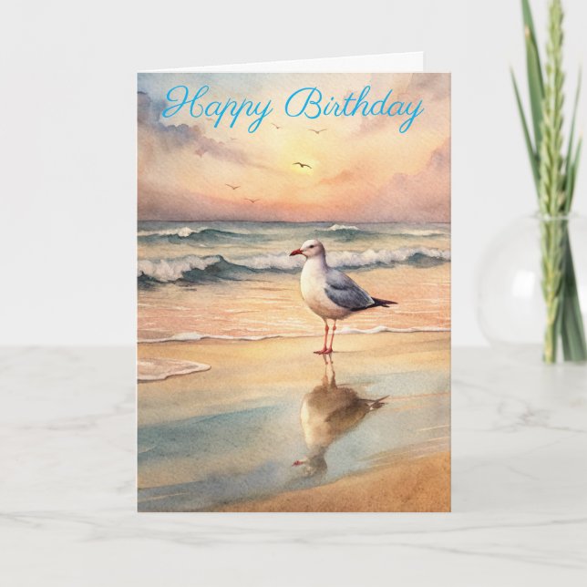Mouette sur une carte d'anniversaire de plage (Devant)