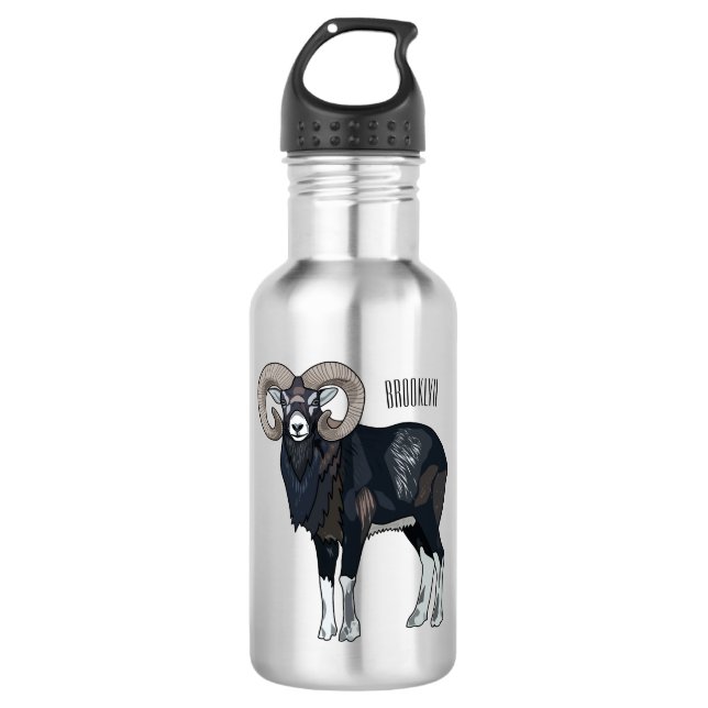 Mouflon-Cartoon Edelstahlflasche (Vorderseite)