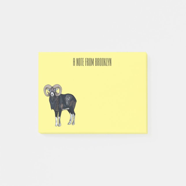Mouflon-Cartoon Post-it Klebezettel (Vorderseite)