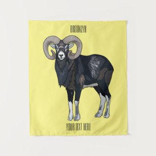 Mouflon-Cartoon Wandteppich