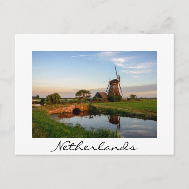 Moulin à vin à la campagne en Hollande carte blanc (Devant)