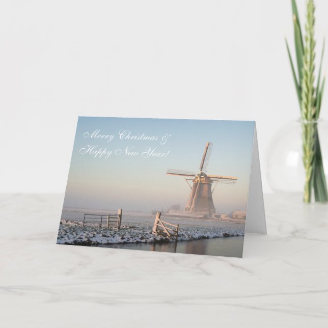Moulin à vin de carte de Noël en hiver au soleil (Devant)