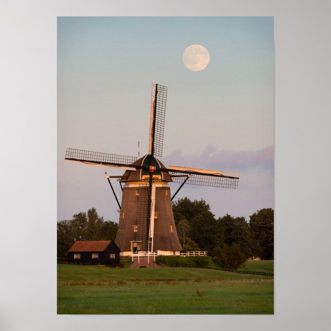 Moulin à vin sous affiche pleine lune (Devant)