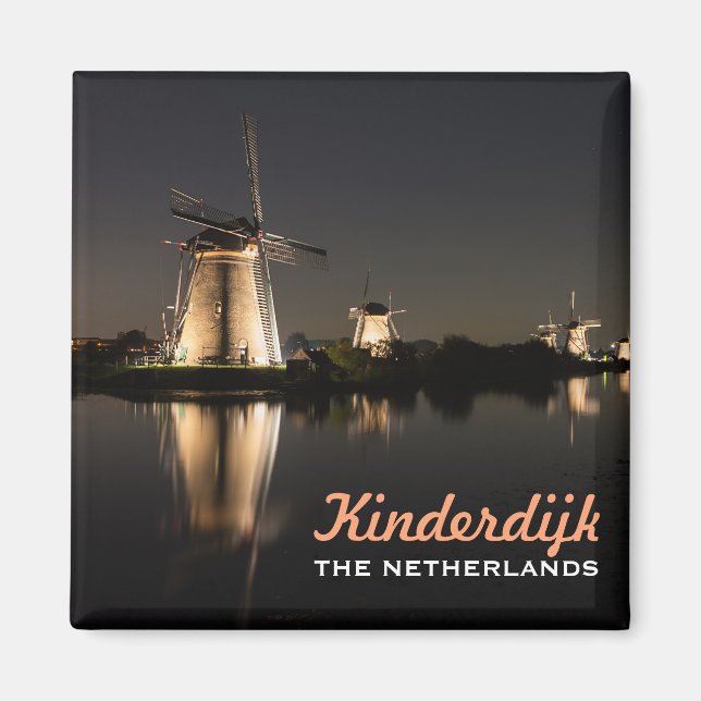 Moulins à vent illuminés la nuit Aimant Kinderdijk (Devant)