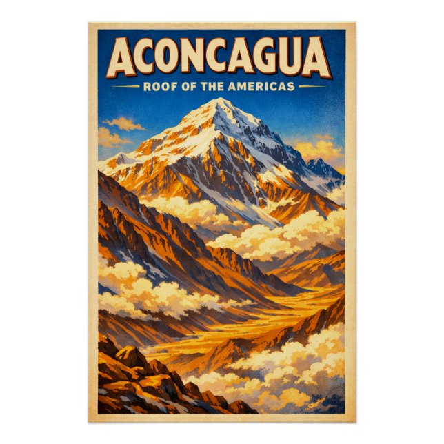 Mount Aconcagua, Argentinien, in klassischem Retro Poster (Vorderseite)