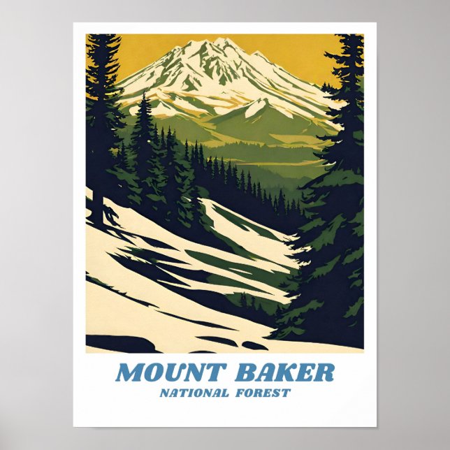Mount Baker National Forest Illustration Retro Cla Poster (Vorne)