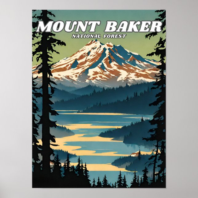 Mount Baker National Forest Illustration Retro Poster (Vorne)
