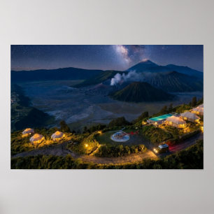 Mount Bromo Luftaufnahme Nacht Vulkan Luxus-Wandku Poster