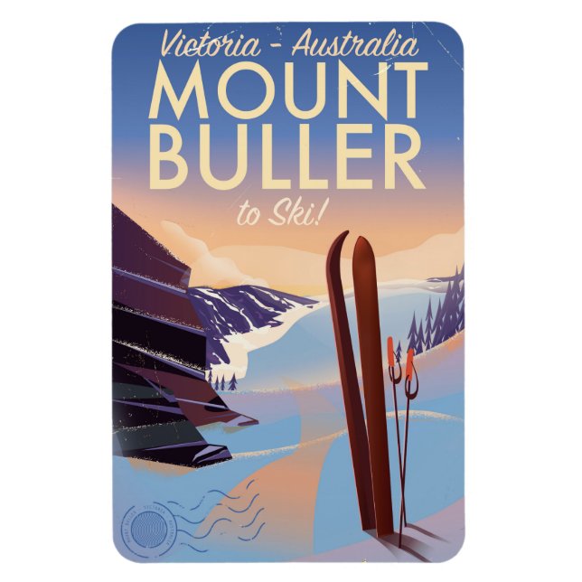 Mount Buller Australia Vintag Ski Poster Magnet (Vertikal)