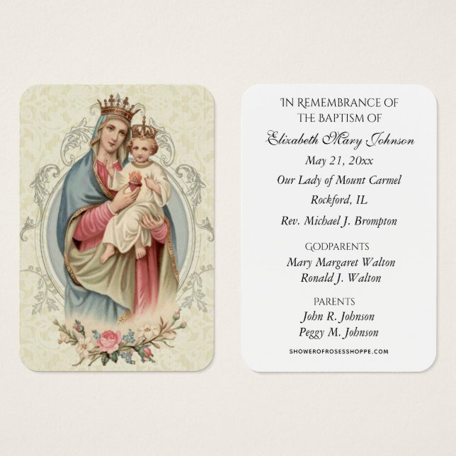 Mount Carmel Taufe Christening Erinnerungskarte (Vorne & Hinten)