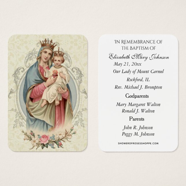 Mount Carmel Taufe Christening Erinnerungskarte (Vorne & Hinten)