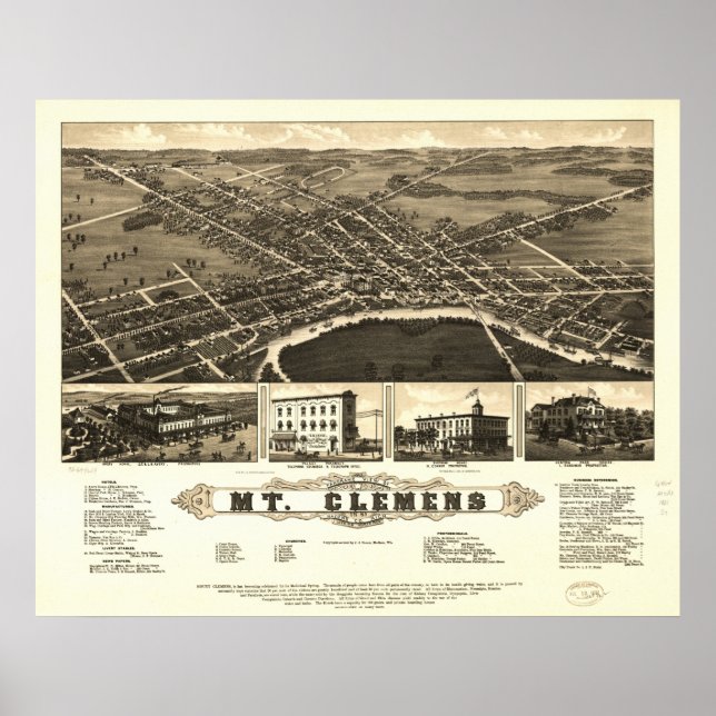 Mount Clemens Michigan 1881 Antike Panoramakarte Poster (Vorne)