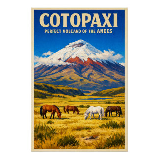 Mount Cotopaxi, Ecuador, in a retro Poster