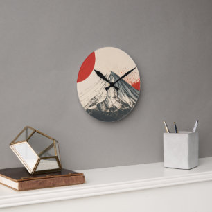 Mount Damavand Minimalistische Wandkunst – Rote So Runde Wanduhr