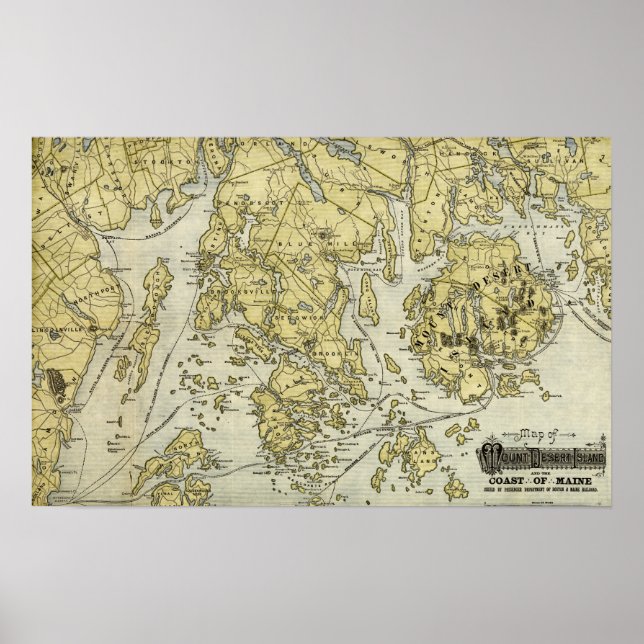 Mount Desert Island und Küste Maine Map Poster (Vorne)