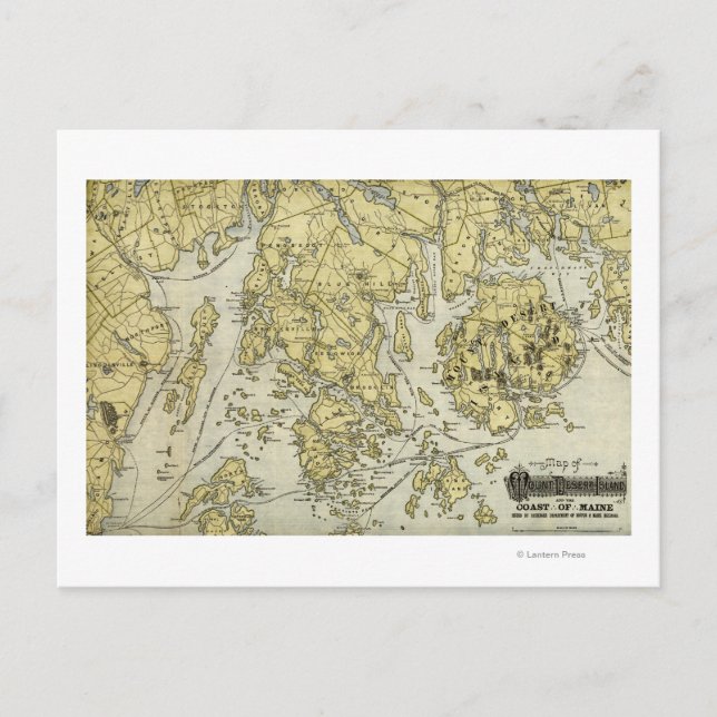 Mount Desert Island und Küste Maine Map Postkarte (Vorderseite)