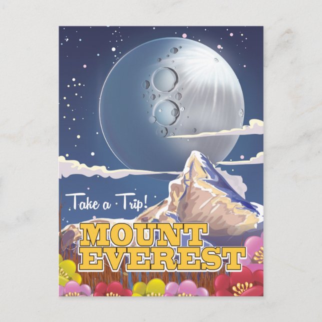 Mount Everest Cartoon Reiseplakat Postkarte (Vorderseite)