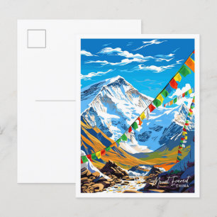 Mount Everest China Reisen Vintage Darstellung Postkarte