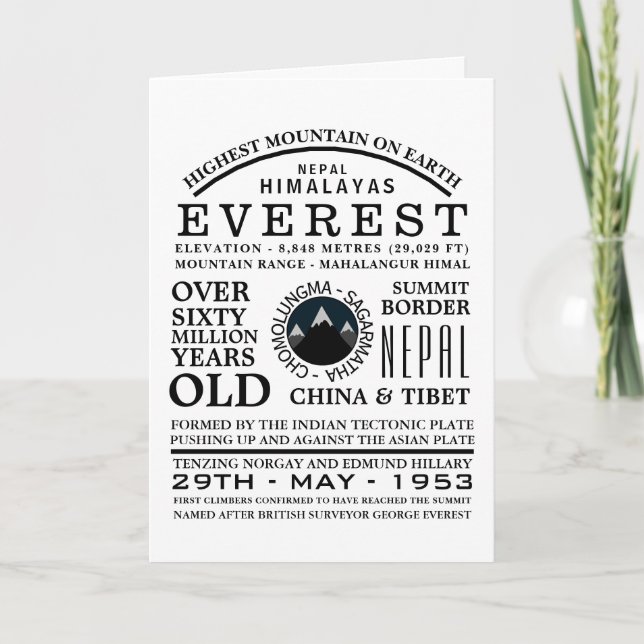 Mount Everest, Informationen zur Bergwanderung Karte (Vorderseite)