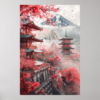 Mount Fuji and Pagoda – Classic Japanese Landscape Poster