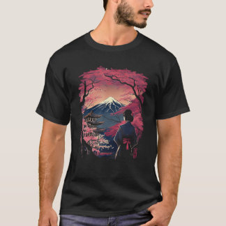 Mount Fuji Cherry Blossoms Geisha Japanese Garden  T-Shirt