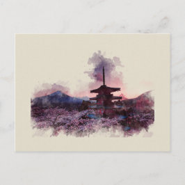 Mount Fuji, Japan, Aquarell, Postkarte