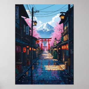 Mount Fuji Kirschblütenstraße Japanischer Torii Poster