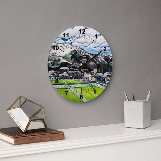 Mount Fuji Painting by Alfred Fox Große Wanduhr (Büro)
