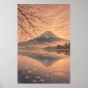 Mount Fuji Reflexion Japandi-Wandkunstposter Poster