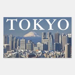 Mount Fuji   Skyline des Bezirks Shinjuku Tokio Ja Rechteckiger Aufkleber