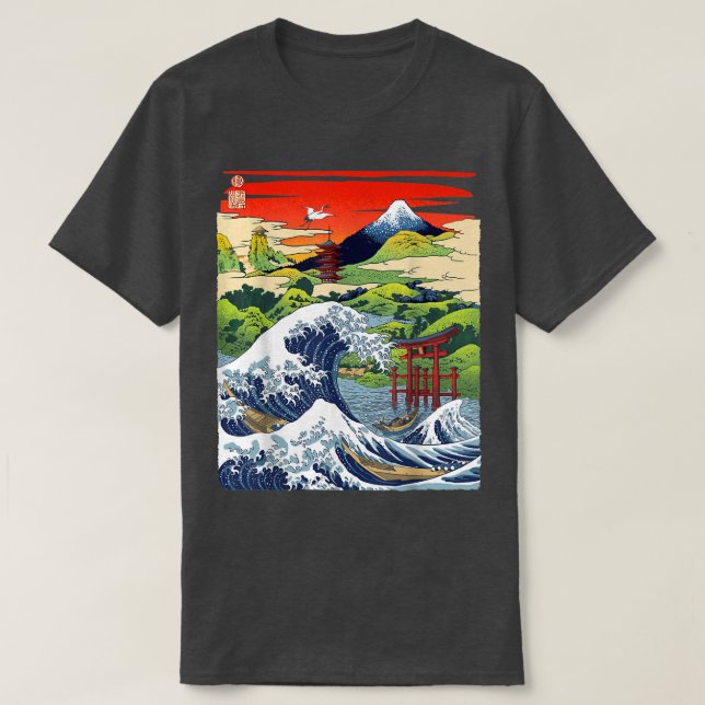 Mount Fuji The Great Wave Japanischer Tsunami Kana T-Shirt (Design vorne)